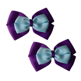 School uniform hair accessories Double Cherish Bow 11cm non Slip Hair Clip Hair Tie - Purple Base & Centre Ribbon - Pinkberry Kisses Purple Light Blue Pair 