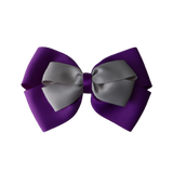 School uniform hair accessories Double Cherish Bow 11cm non Slip Hair Clip Hair Tie - Purple Base & Centre Ribbon - Pinkberry Kisses Purple Light Grey 
