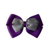 School uniform hair accessories Double Cherish Bow Non Slip Hair Clip Hair Bow Hair Tie - Purple Base & Centre Ribbon - Pinkberry Kisses Purple Light Grey 