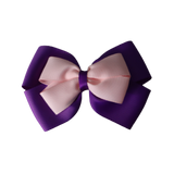 School uniform hair accessories Double Cherish Bow 11cm non Slip Hair Clip Hair Tie - Purple Base & Centre Ribbon - Pinkberry Kisses Purple Light Pink 