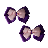 School uniform hair accessories Double Cherish Bow 11cm non Slip Hair Clip Hair Tie - Purple Base & Centre Ribbon - Pinkberry Kisses Purple Light Pink Pair 