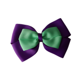 School uniform hair accessories Double Cherish Bow 11cm non Slip Hair Clip Hair Tie - Purple Base & Centre Ribbon - Pinkberry Kisses Purple Mint Green 