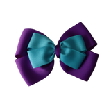 School uniform hair accessories Double Cherish Bow 11cm non Slip Hair Clip Hair Tie - Purple Base & Centre Ribbon - Pinkberry Kisses Purple Misty Turquoise 