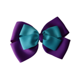 School uniform hair accessories Double Cherish Bow Non Slip Hair Clip Hair Bow Hair Tie - Purple Base & Centre Ribbon - Pinkberry Kisses Purple Misty Turquoise 