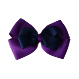 School uniform hair accessories Double Cherish Bow 11cm non Slip Hair Clip Hair Tie - Purple Base & Centre Ribbon - Pinkberry Kisses Purple Navy Blue 