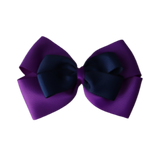 School uniform hair accessories Double Cherish Bow Non Slip Hair Clip Hair Bow Hair Tie - Purple Base & Centre Ribbon - Pinkberry Kisses Purple Navy Blue