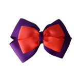 School uniform hair accessories Double Cherish Bow 11cm non Slip Hair Clip Hair Tie - Purple Base & Centre Ribbon - Pinkberry Kisses Purple Neon Orange 