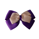 School uniform hair accessories Double Cherish Bow 11cm non Slip Hair Clip Hair Tie - Purple Base & Centre Ribbon - Pinkberry Kisses Purple Peach