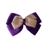 School uniform hair accessories Double Cherish Bow Non Slip Hair Clip Hair Bow Hair Tie - Purple Base & Centre Ribbon - Pinkberry Kisses Purple Peach 