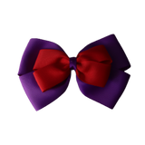 School uniform hair accessories Double Cherish Bow 11cm non Slip Hair Clip Hair Tie - Purple Base & Centre Ribbon - Pinkberry Kisses Purple Red 