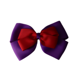 School uniform hair accessories Double Cherish Bow Non Slip Hair Clip Hair Bow Hair Tie - Purple Base & Centre Ribbon - Pinkberry Kisses Purple Red 