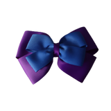 School uniform hair accessories Double Cherish Bow 11cm non Slip Hair Clip Hair Tie - Purple Base & Centre Ribbon - Pinkberry Kisses Purple Royal Blue 