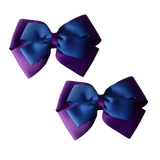 School uniform hair accessories Double Cherish Bow Non Slip Hair Clip Hair Bow Hair Tie - Purple Base & Centre Ribbon - Pinkberry Kisses Purple Royal Blue Pair