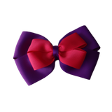 School uniform hair accessories Double Cherish Bow 11cm non Slip Hair Clip Hair Tie - Purple Base & Centre Ribbon - Pinkberry Kisses Purple Shocking Pink 
