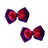 School uniform hair accessories Double Cherish Bow Non Slip Hair Clip Hair Bow Hair Tie - Purple Base & Centre Ribbon - Pinkberry Kisses Purple Shocking Pink Pair 