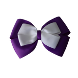 School uniform hair accessories Double Cherish Bow 11cm non Slip Hair Clip Hair Tie - Purple Base & Centre Ribbon - Pinkberry Kisses Purple White 