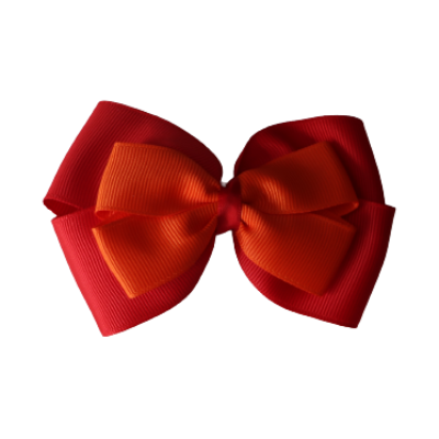 School uniform hair accessories Double Cherish Bow 11cm non Slip Hair Clip Hair Tie - Red Base & Centre Ribbon - Pinkberry Kisses Red Autumn Orange
