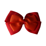 School uniform hair accessories Double Cherish Bow 11cm non Slip Hair Clip Hair Tie - Red Base & Centre Ribbon - Pinkberry Kisses Red Autumn Orange