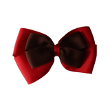 School uniform hair accessories Double Cherish Bow 11cm non Slip Hair Clip Hair Tie - Red Base & Centre Ribbon - Pinkberry Kisses Red Brown 