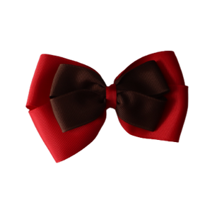 School uniform hair accessories Double Cherish Bow Non Slip Hair Clip Hair Bow Hair Tie - Red Base & Centre Ribbon - Pinkberry Kisses  Red White 