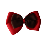 School uniform hair accessories Double Cherish Bow Non Slip Hair Clip Hair Bow Hair Tie - Red Base & Centre Ribbon - Pinkberry Kisses  Red Brown 