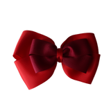 School uniform hair accessories Double Cherish Bow 11cm non Slip Hair Clip Hair Tie - Red Base & Centre Ribbon - Pinkberry Kisses Red Burgundy 