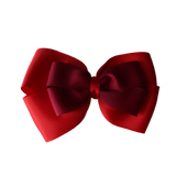 School uniform hair accessories Double Cherish Bow Non Slip Hair Clip Hair Bow Hair Tie - Red Base & Centre Ribbon - Pinkberry Kisses  Red Burgundy 