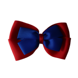 School uniform hair accessories Double Cherish Bow 11cm non Slip Hair Clip Hair Tie - Red Base & Centre Ribbon - Pinkberry Kisses Red Electric Blue