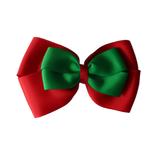 School uniform hair accessories Double Cherish Bow 11cm non Slip Hair Clip Hair Tie - Red Base & Centre Ribbon - Pinkberry Kisses Red Emerald Green 