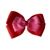 School uniform hair accessories Double Cherish Bow 11cm non Slip Hair Clip Hair Tie - Red Base & Centre Ribbon - Pinkberry Kisses Red Hot Pink 