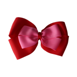 School uniform hair accessories Double Cherish Bow Non Slip Hair Clip Hair Bow Hair Tie - Red Base & Centre Ribbon - Pinkberry Kisses  Red Hot Pink 