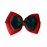 School uniform hair accessories Double Cherish Bow 11cm non Slip Hair Clip Hair Tie - Red Base & Centre Ribbon - Pinkberry Kisses Red Hunter Green 