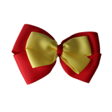 School uniform hair accessories Double Cherish Bow 11cm non Slip Hair Clip Hair Tie - Red Base & Centre Ribbon - Pinkberry Kisses Red Lemon 