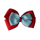 School uniform hair accessories Double Cherish Bow 11cm non Slip Hair Clip Hair Tie - Red Base & Centre Ribbon - Pinkberry Kisses Red Light Blue 