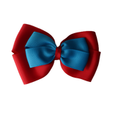 School uniform hair accessories Double Cherish Bow 11cm non Slip Hair Clip Hair Tie - Red Base & Centre Ribbon - Pinkberry Kisses Red Methyl Blue 