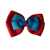 School uniform hair accessories Double Cherish Bow Non Slip Hair Clip Hair Bow Hair Tie - Red Base & Centre Ribbon - Pinkberry Kisses  Red Methyl Blue 