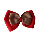 School uniform hair accessories Double Cherish Bow 11cm non Slip Hair Clip Hair Tie - Red Base & Centre Ribbon - Pinkberry Kisses Red Natural 