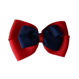 School uniform hair accessories Double Cherish Bow 11cm non Slip Hair Clip Hair Tie - Red Base & Centre Ribbon - Pinkberry Kisses Red Navy Blue 