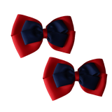 School uniform hair accessories Double Cherish Bow 11cm non Slip Hair Clip Hair Tie - Red Base & Centre Ribbon - Pinkberry Kisses Red navy Blue Pair 