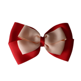 School uniform hair accessories Double Cherish Bow Non Slip Hair Clip Hair Bow Hair Tie - Red Base & Centre Ribbon - Pinkberry Kisses  Red Peach 