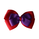 School uniform hair accessories Double Cherish Bow 11cm non Slip Hair Clip Hair Tie - Red Base & Centre Ribbon - Pinkberry Kisses Red Purple 