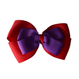 School uniform hair accessories Double Cherish Bow Non Slip Hair Clip Hair Bow Hair Tie - Red Base & Centre Ribbon - Pinkberry Kisses  Red Purple Pair 