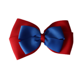 School uniform hair accessories Double Cherish Bow 11cm non Slip Hair Clip Hair Tie - Red Base & Centre Ribbon - Pinkberry Kisses Red Royal Blue 