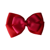 School uniform hair accessories Double Cherish Bow 11cm non Slip Hair Clip Hair Tie - Red Base & Centre Ribbon - Pinkberry Kisses Red Shocking Pink 