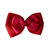 School uniform hair accessories Double Cherish Bow Non Slip Hair Clip Hair Bow Hair Tie - Red Base & Centre Ribbon - Pinkberry Kisses  Red Shocking Pink