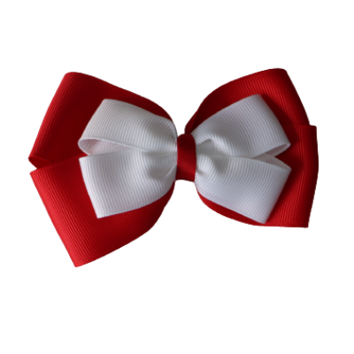 School uniform hair accessories Double Cherish Bow Non Slip Hair Clip Hair Bow Hair Tie - Red Base & Centre Ribbon - Pinkberry Kisses  Red White 