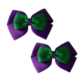 School uniform hair accessories Double Cherish Bow 11cm non Slip Hair Clip Hair Tie - Purple Base & Centre Ribbon - Pinkberry Kisses Purple Emerald Green Pair 