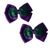 School uniform hair accessories Double Cherish Bow 11cm non Slip Hair Clip Hair Tie - Purple Base & Centre Ribbon - Pinkberry Kisses Purple Hunter Green Pair 