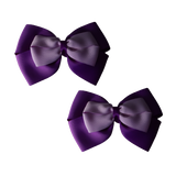 School uniform hair accessories Double Cherish Bow 11cm non Slip Hair Clip Hair Tie - Purple Base & Centre Ribbon - Pinkberry Kisses Purple Light Orchid Pair 