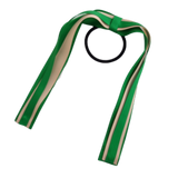 School Uniform Hair Accessories Ponytail Streamer Straight - Pinkberry Kisses Emerald Green Base & Top Ribbon Peach 